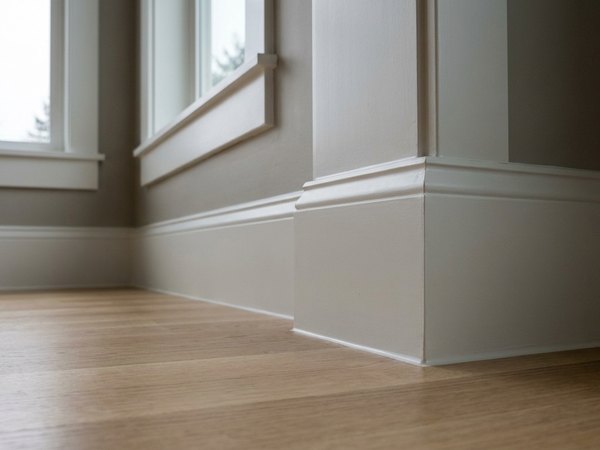 New profiled baseboard and casing with tight miters after, service example
