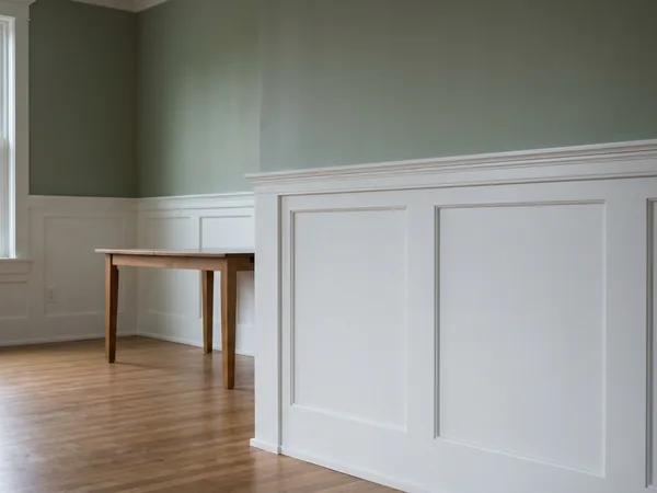 Board-and-batten wainscot with even battens and a top cap after, service example